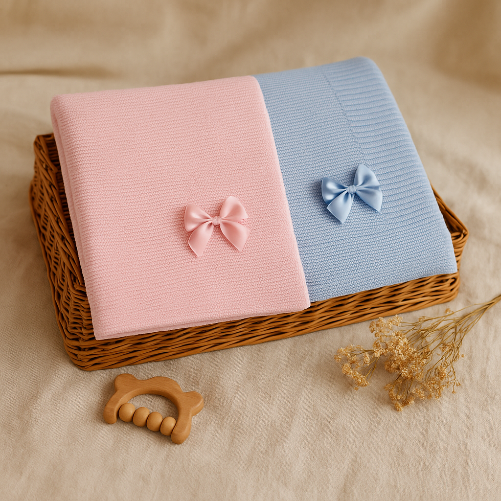 Manta de Malha Azul com Laço - Babydita